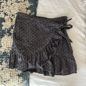 Sezane Black Floral Asymmetrical Ruffle Wrap Skirt